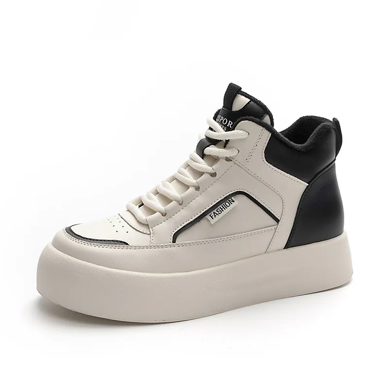 women's shoes genuine leather high top dad's shoes 2023 autumn and winter plush flat bottoms casual sports shoes