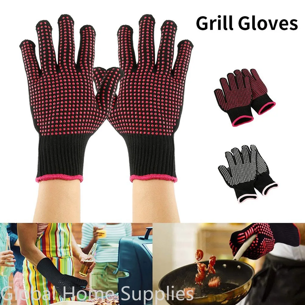 Barbecue Anti-scald Gloves Microwave Oven Baking Gloves Kitchen Fireproof Anti-slip BBQ Oven Pot Holder Mitt Kitchen kitchen gloves cotton pot holders
