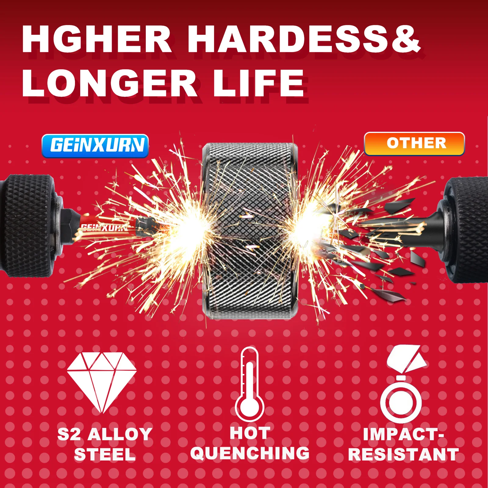 Magnetic Screwdriver Bits Magnetic Screwdriver Bit Set Screwdriver Bit GEINXURN Impact Tough #2 Square 2 in. Power Driver Bits S2 Alloy Steel Magnetic SQ2 Screwdriver Bits Set