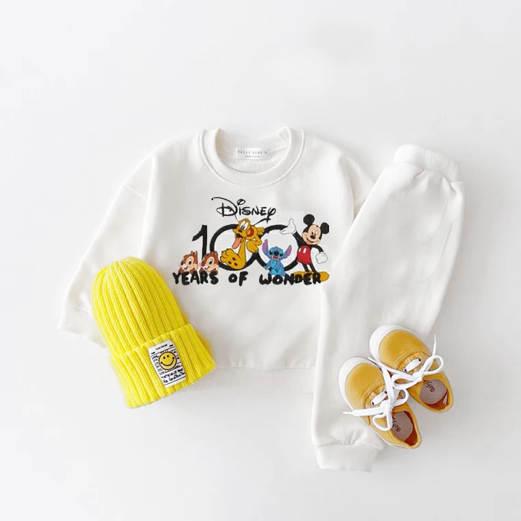 Disney hoodies Kisded Uniszex Két Műtárgy sets Gúnyrajz nyomtatás stv Ingujj tops +trousers Angol kosztüm Kisded fiúknak Lezser sweatshirts outfits