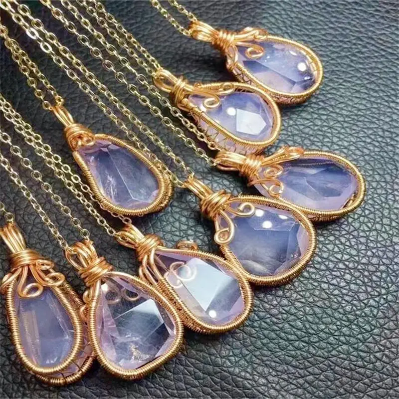 

Natural Purple Jade Quartz Copper Wire Pendant Healing Crystal Reiki High Quality Polishing Mature Charm Jewelry Gift 1PCS