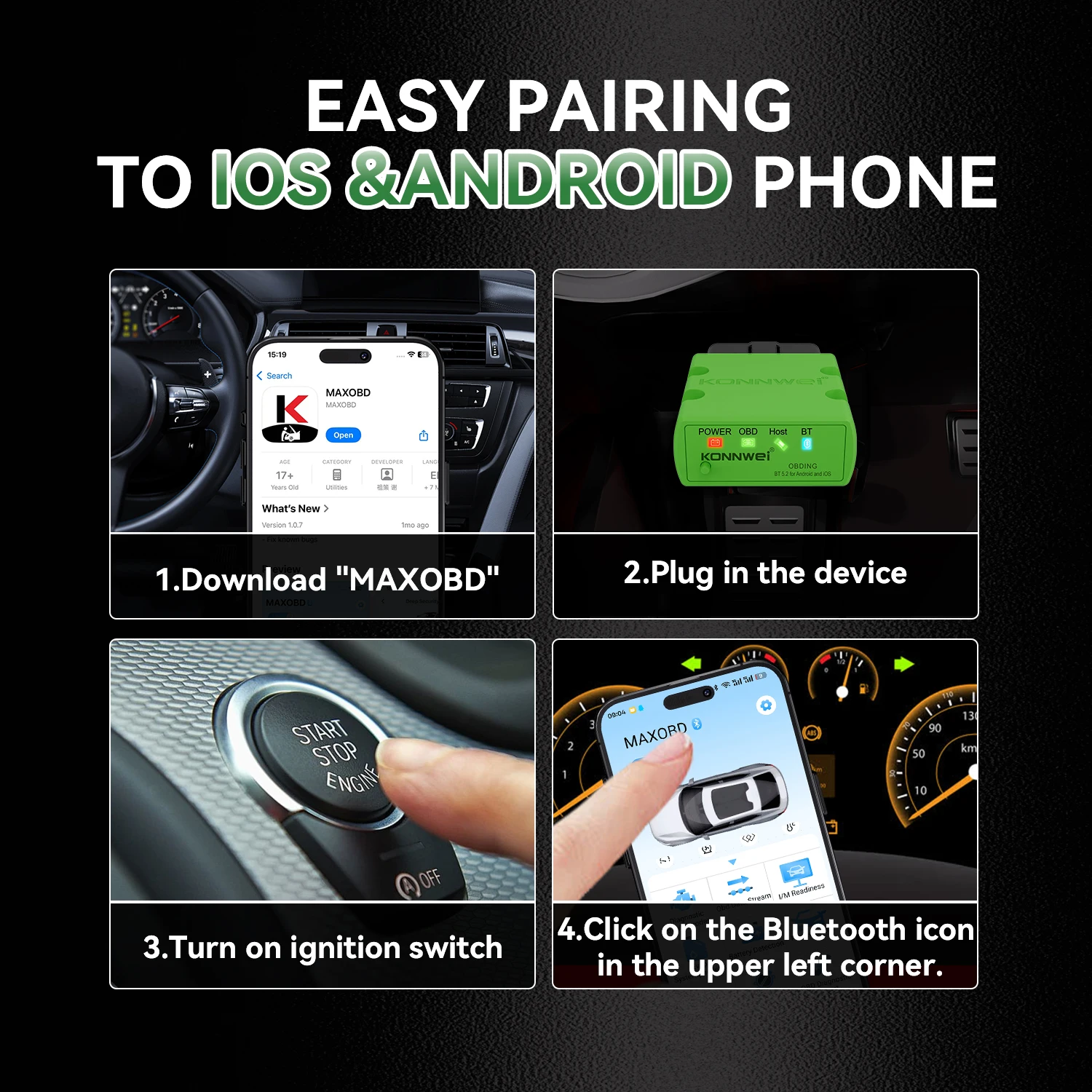 KONNWEI KW902 ELM327 V1.5 블루투스 5.0 OBD2 스캐너 ELM 327 PIC18F25K80 엔진 점검 차량 스캐너 OBD 2 진단 코드 리더