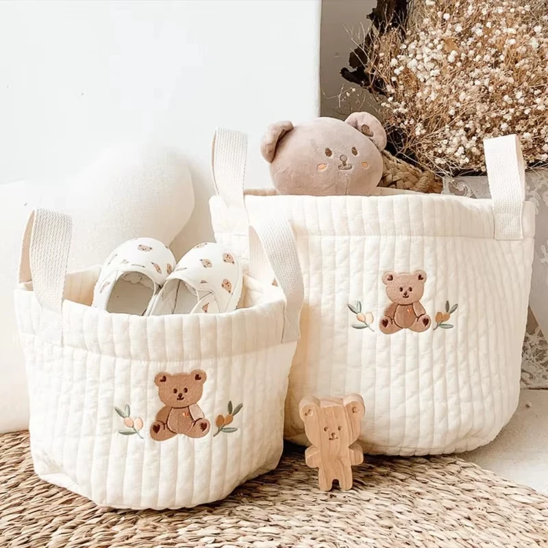 Borsa portaoggetti per giocattoli Borse per bambini Borsa per pannolini con ricamo orso Caddy Carrello per pannolini Borsa per mummia Borsa per maternità per pannolini neonati Giocattoli - immagine 2