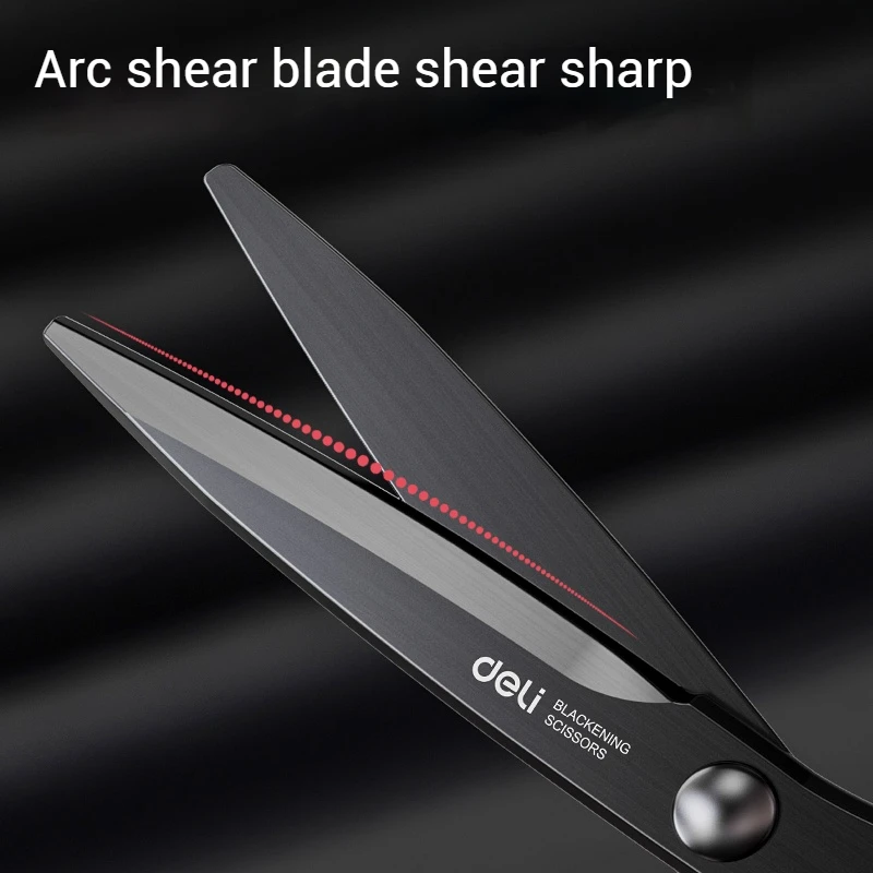 Soft Handle Portable Black Blade Stationery Scissors Stainless Steel Anti-Stick Alloy 184mm for School Office Student DIY Hand Craft