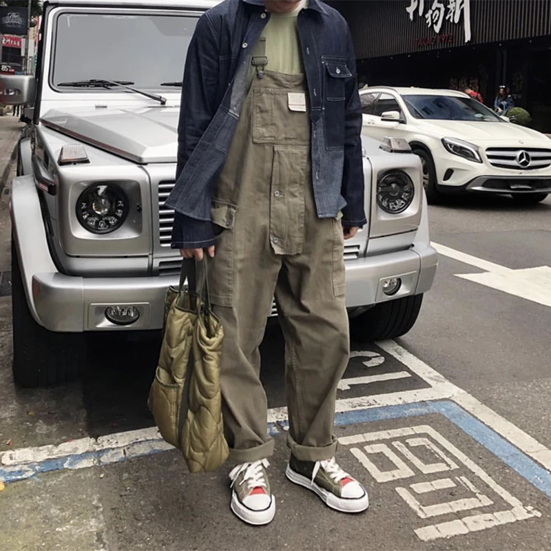 

Vintage Patchwork Cargo Pants Unisex Romper Overalls Spring New Casual Solid Sleeveless Jumpsuit Hip Hop Men And Women Playsuits