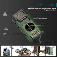 LUBINSKI 4-in-1 Cigar Turbo Lighter V-Type Cigar Cutter Cigar Punching Needle Metal 2-Torch Butane Gas Jet Lighter Men's Gifts 2