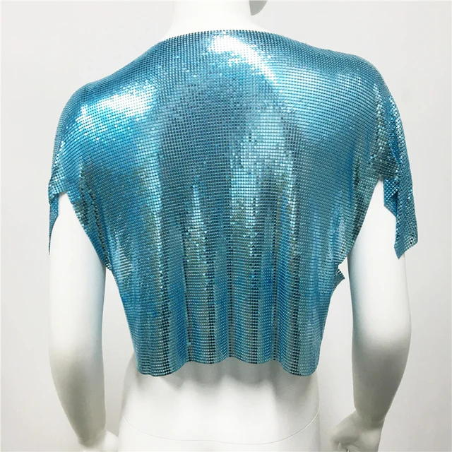 Glitter Chainmail Short Sleeve V Neck Top 6