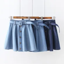 

Mini Skirt One Row Button Denim Skirts Lace Up Sexy Skirt Casual Waist Solid Color Small Fresh Skirt A-line Student Skirts