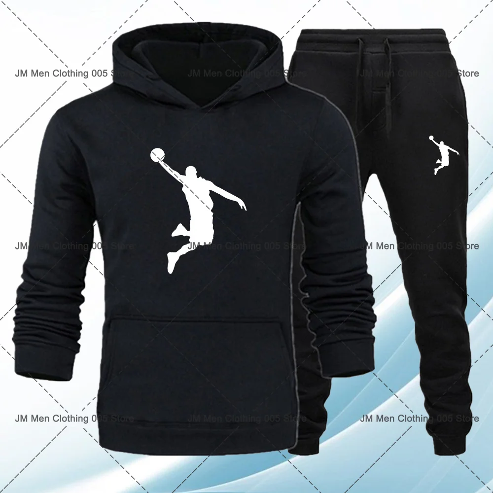 

Autumn Winter Men's Hoodie Sweatshirt+Sweatpants 2 Pieces Set Tracksuit Sport Suits Male Fashion Print Sportswear Streetwear