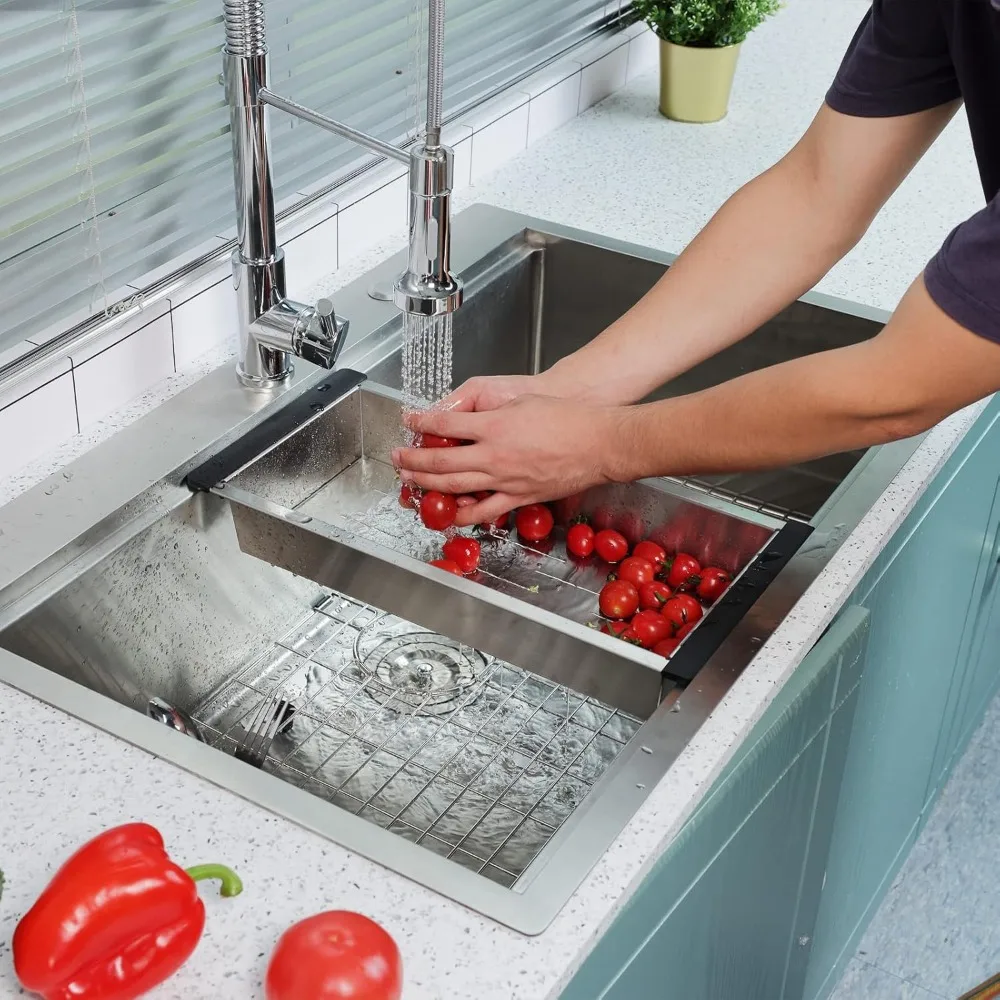 30x22 Inch Kitchen Sink Topmount, Stainless Steel 10" Deep Single Bowl Sink, Workstation Sink Combo