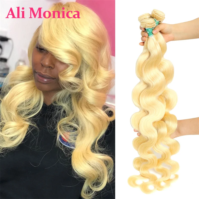 Human Hair Bundles Alimonica Bundles 613 Honey Blonde Remy Brazilian Body Wave Hair Weave Weft 8-40 Inch Long