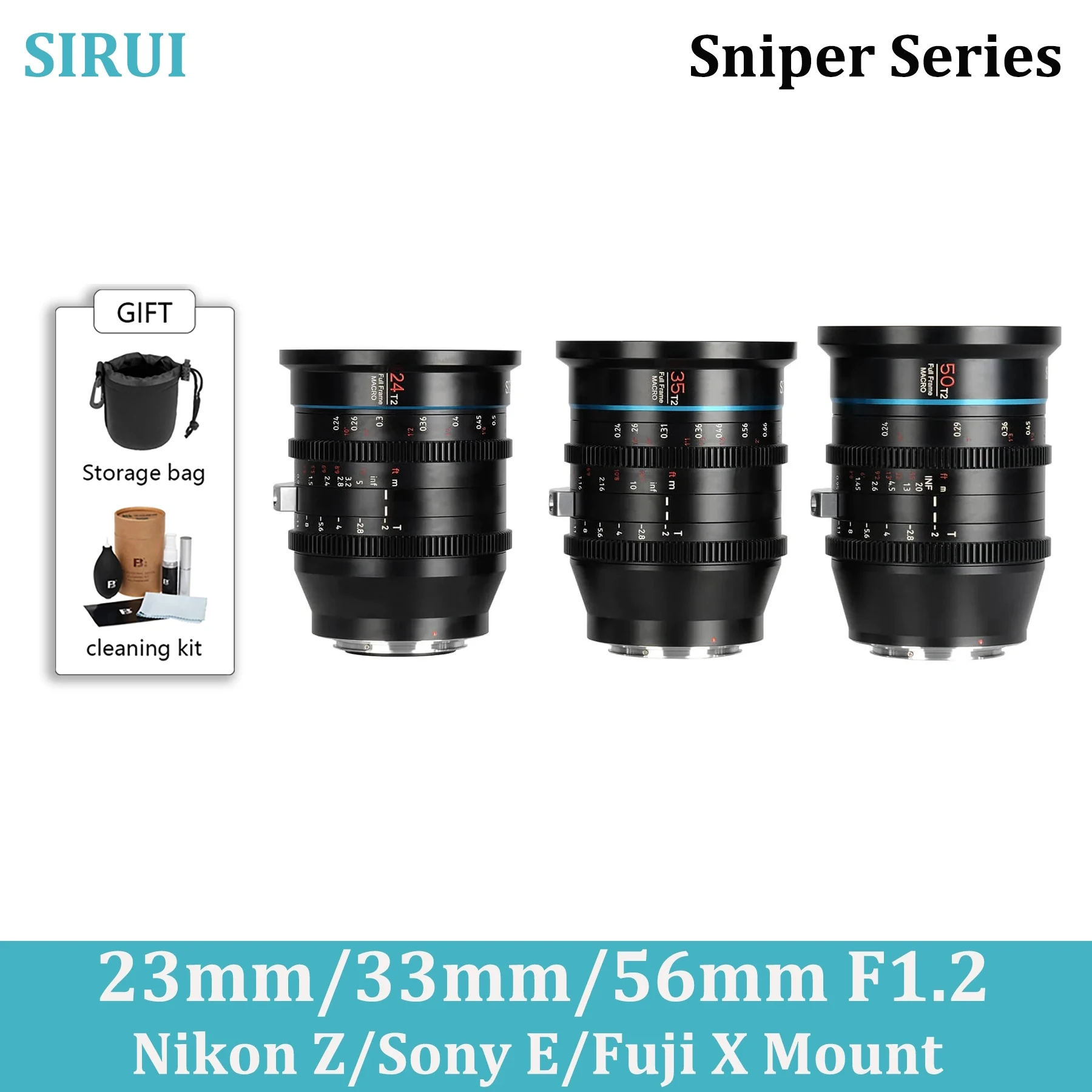 Sirui Sniper Series 23Mm 33Mm 56Mm F1.2 Obiettivo Per Fotocamera Aps-C Obiettivo Con Messa A Fuoco Automatica Per Fotocamera Nikon Z Sony E Fuji X Mou