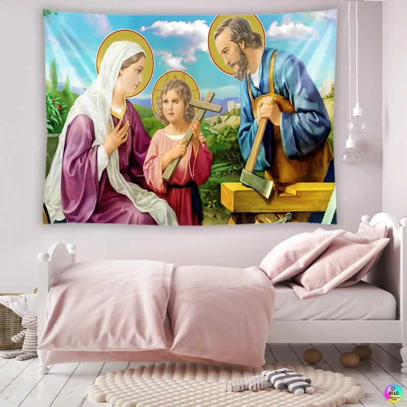 Holy Family Tapestries Christmas Wall Decor Bless Kids Christian Believers Wise Men Wall Hanging Easter Christ Home Decoration tapestry decor