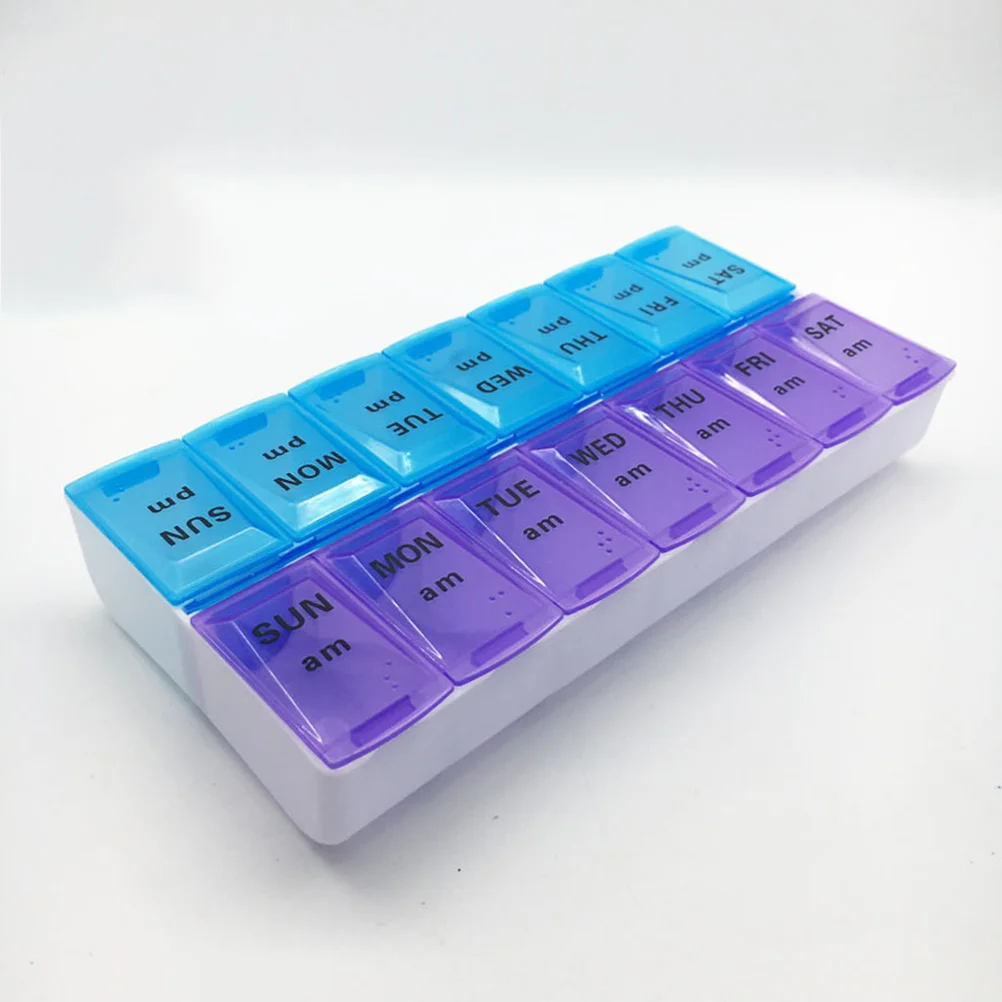 

2pcs Weekly Box with 14 Compartments 7 Day AM/PM Organizer Portable Medicine Case (Colorful)