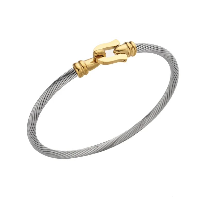 Bangle Bracelet Stainless Steel Bracelet Trendy Charm Cuff Tie Knot Bracelets U Bangles for Women Gold Color 316L Stainless Steel Wire Thin Simple Bangles Jewelry