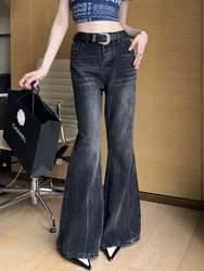 Vintage Flare Jeans Women Elegant Casual High Waist Wide Leg Black Denim Pants Trousers Female 2024 New Y2K Trumpet Jeans S-XL