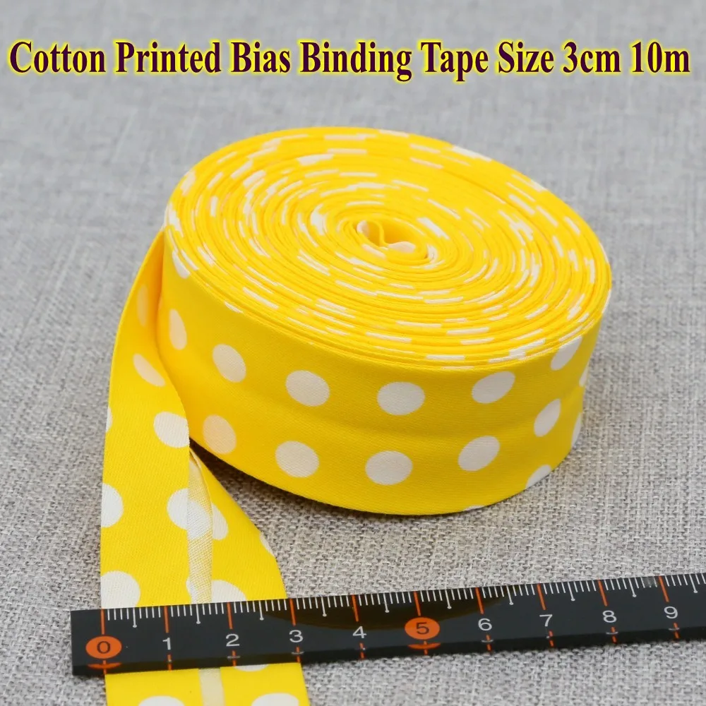 코튼 바이어스 테이프 도트, 크기: 30mm,10meter 도트 바이어스 바인딩 폴드 테이프, 인쇄된 큰 흰색 반점 DIY 봉제