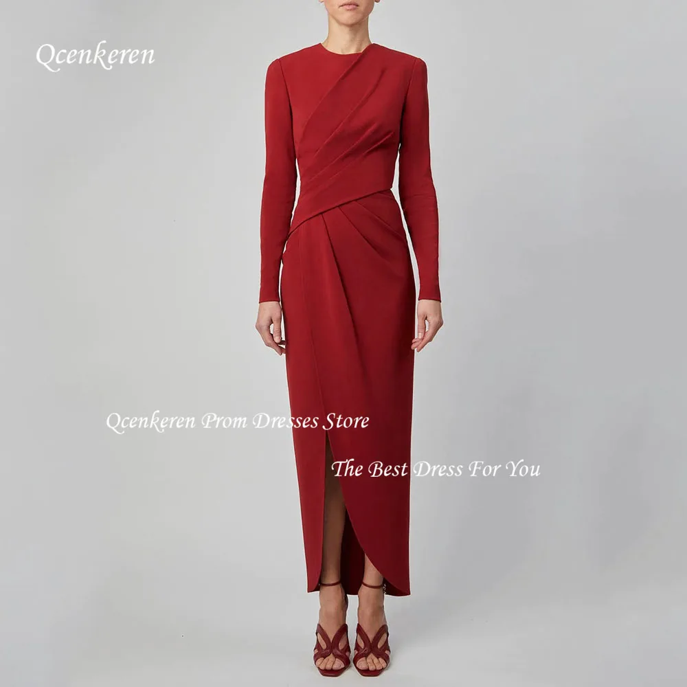 

Qcenkern Red O-Neck Long Sleeve Evening Gown 2023 Ladies Special Occasion Formal Dress Saudi Wedding Party Mermaid Dress