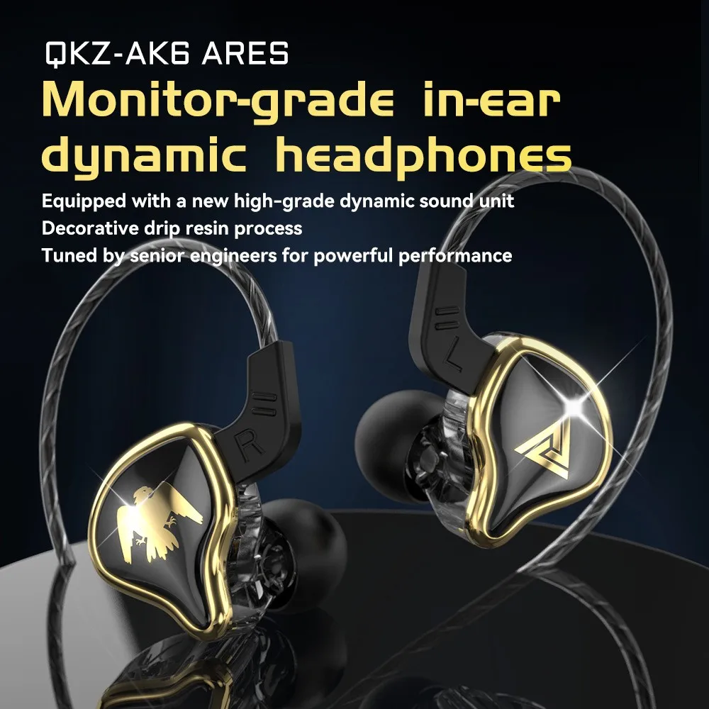 

QKZ AK6 Ares Dynamic Earphones In Ear HIFI Bass Earbuds Sport Headset Noise Cancelling Music Monitor Wired Headphones With Mic