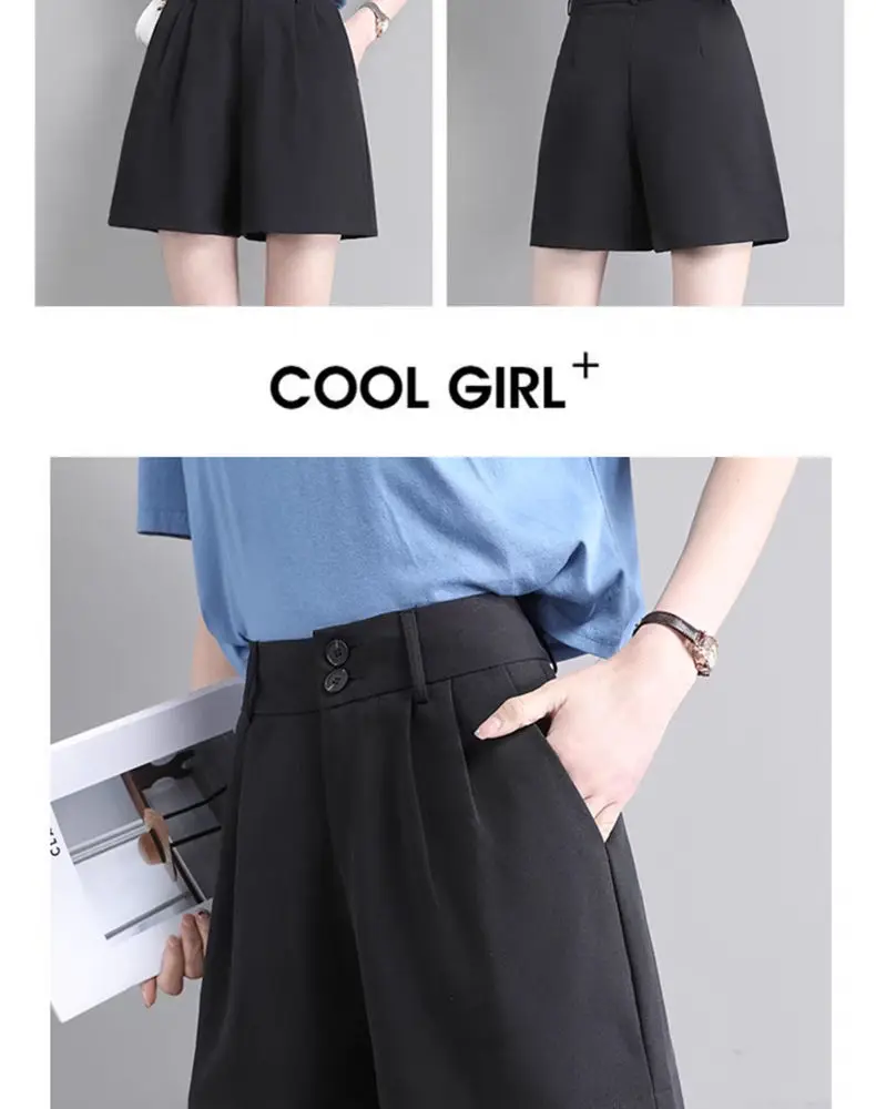 leather shorts 2022 Summer Women's Fashion High Waist Thin Suit Shorts Female Loose Wide Legs Shorts Ladies Solid Color Chiffon Shorts S40 shorts women