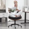 Armless Modern Walnut Office Desk Chair with Wheels, Adjustable Wide Swivel Task Chair, Ergonomic Cross Legged Fabric Chair for 3