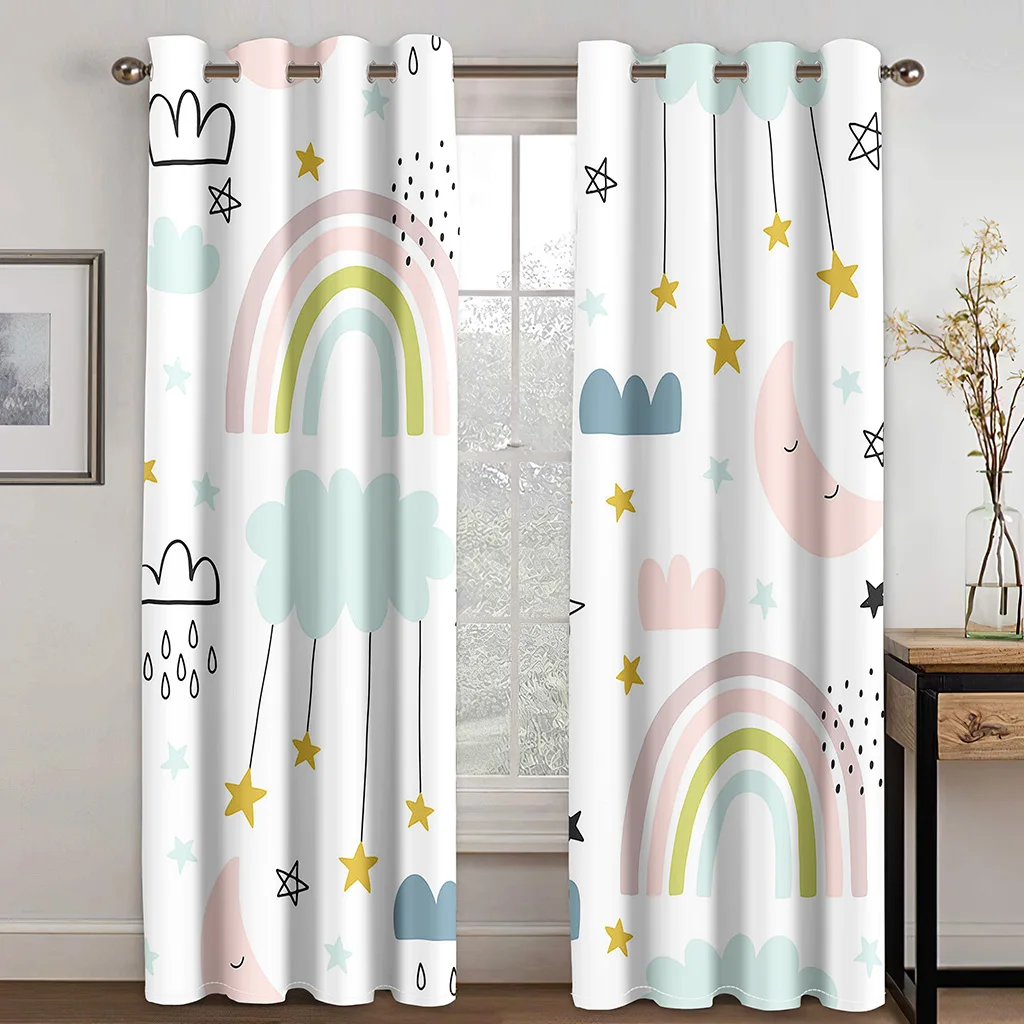 

Cartoon Rainbow Cloud Cute Koala Cheap Girl Window Curtains Drapes for Kids Bedroom Living Room Kitchen Door Home Decor 2Pieces