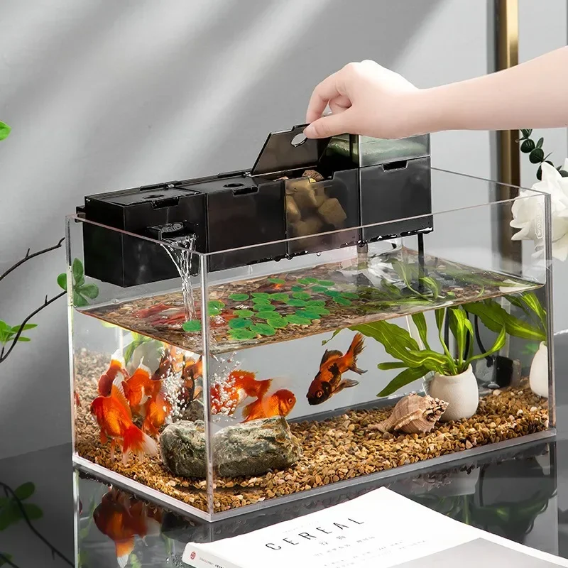 

Fish Tank Filter Box 3-in-1 Aeration Turtle Tank Aquarium Wall-mounted Upper Built-in Silent Circulation Water Purifier