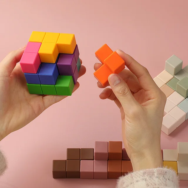 TYRY.HU 1 Set 3D Rubik's Cube Soft Silicone Building Blocks Baby Stacking Toys Silicone Teether BPA Free Kids Montessori Toys 5