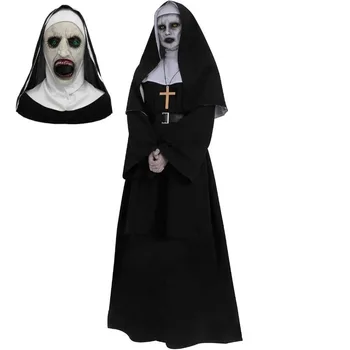 Scary Nun Cosplay Costume Priest Dress Uniform Terror Mask Suit for Women Men Halloween Carnival Party Roleplay Outfits