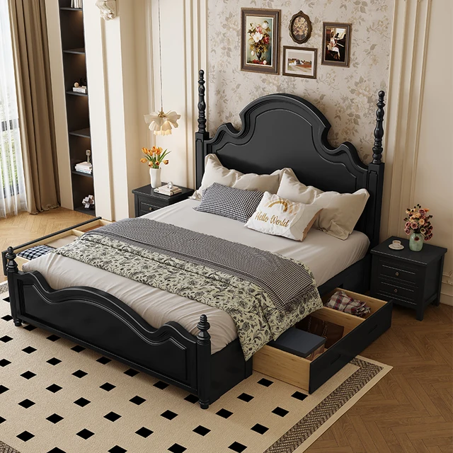 Backrest Designer Italian Bed Storage Set Luxury Modern King Size Double Beds Bedroom Adults Wooden Cama Bedroom Furniture 2