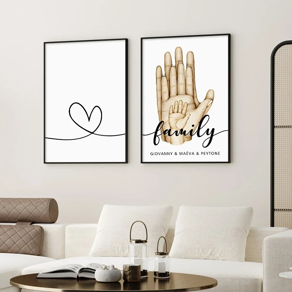 Family Hands Wall Art Custom Names Fist Heart Poster Boho Canvas Painting Print Picture Nordic Baby Kids Room Bedroom Home Decor