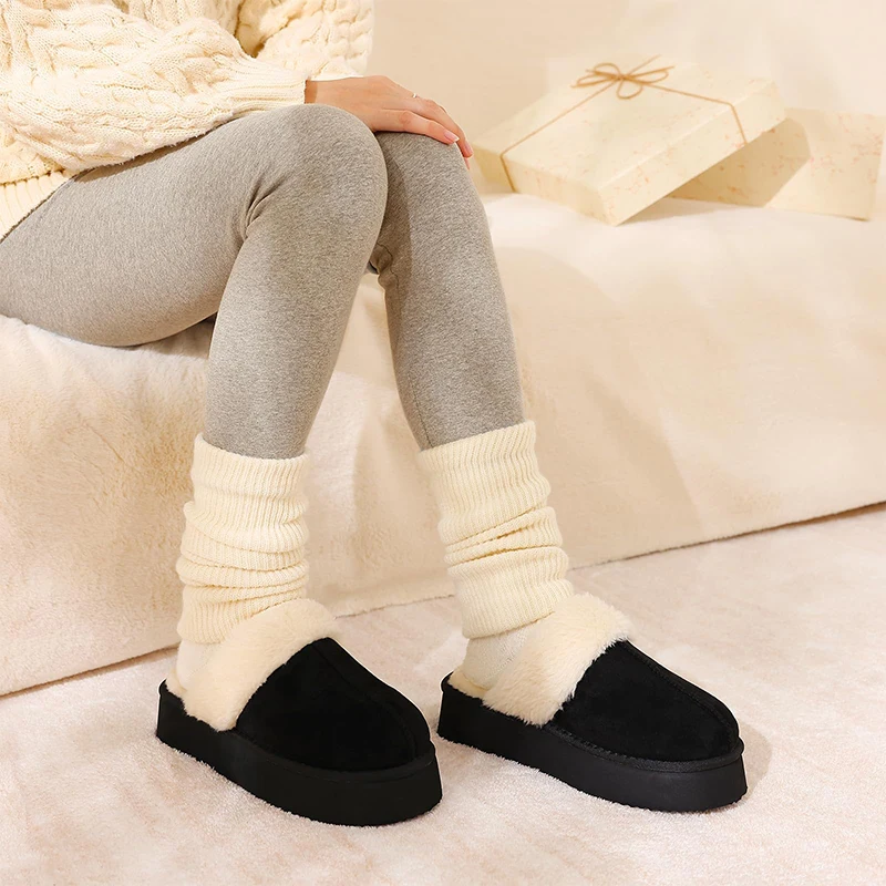 Women Fuzzy Platform Slippers with Fluffy Memory Foam for Winter