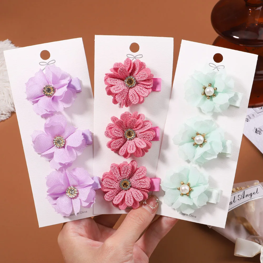 3Pcs/Set Artificial Flower Camellia Rose Hair Clips for Kids Girls Boutique Hairpins Barrettes Handmade Baby Hair Accessories