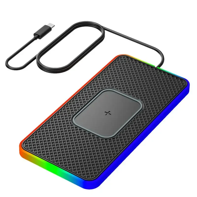 RGB car silicone wireless charger pad for iphone15pro/14/13/Samsung/Huawei Qi induction