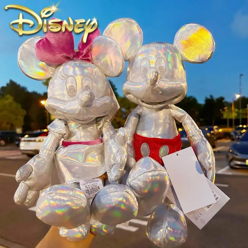 

Genuine Disney Cartoon Silvery Mickey Mouse Minnie Mouse Plush Toys Kawaii Soft Stuffed Souvenir Doll Plush Toys Festival Gifts