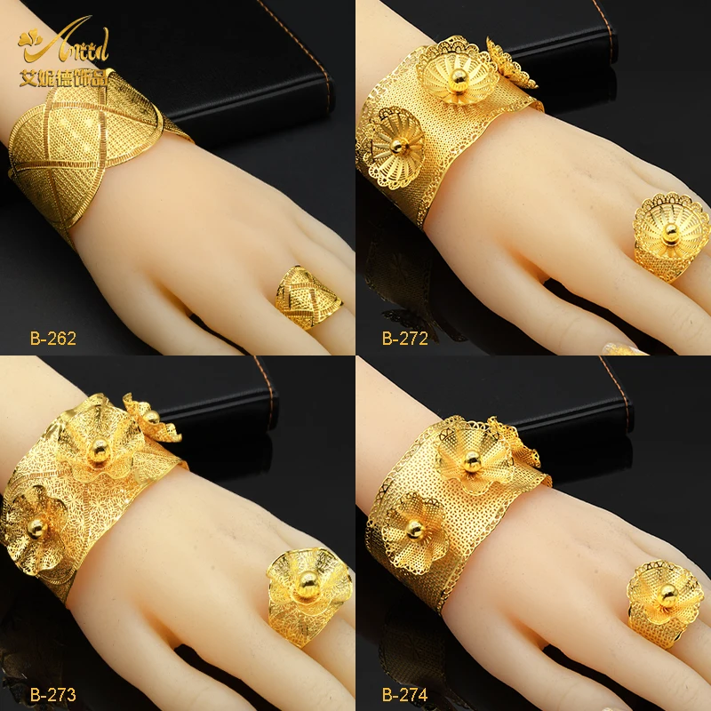 

ANIID Indian Luxury Plated Bangles With Ring For Women Arabic Dubai Charm Bracelet Gifts African Wedding Party Jewelry Wholesale