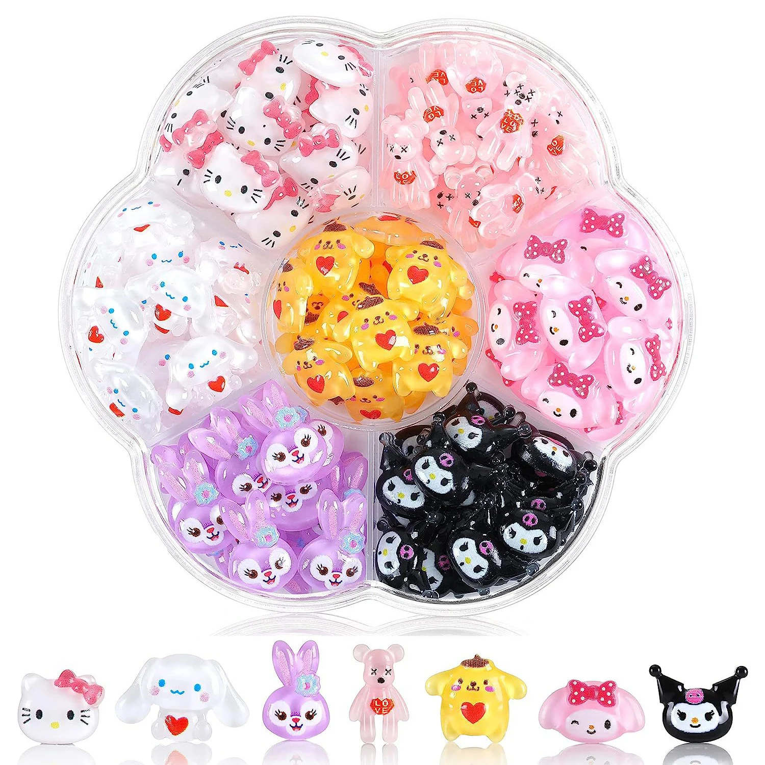 

70Pcs/Box Kawaii Sanrio Nail Charms Kuromi Cinnamoroll Hello Kitty Melody Nail Jewelry Charms Rhinestone Gems Kit DIY Crafts