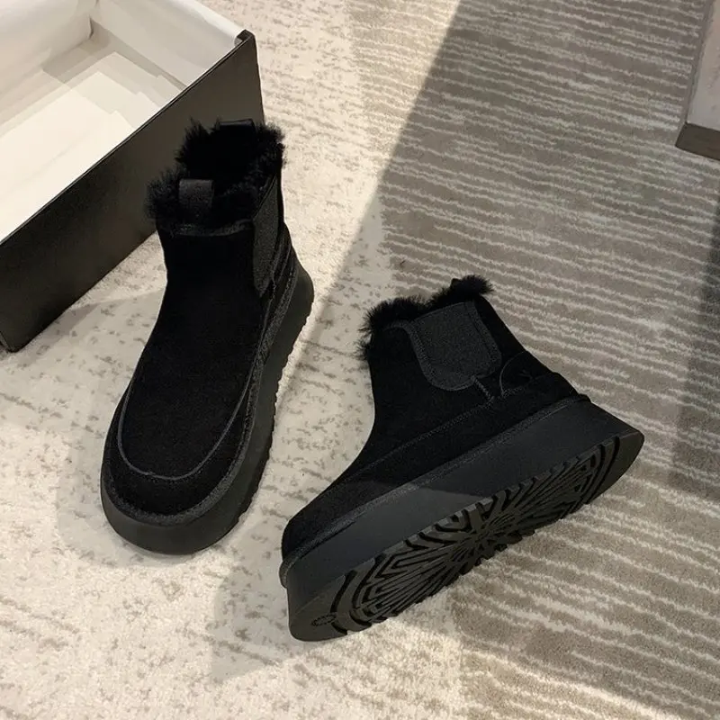 NEW Winter Women's Boots Plus Velvet Warm Casual Shoes One Step Suede Leather Trendy Women's Ankle Boots Chelsea Women's Boots