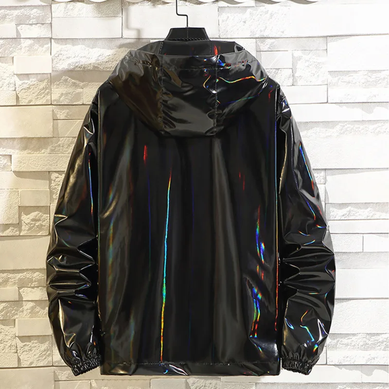 #4201 Black Sliver Shinny Jacket Men Bomber Jacket Korean Style Hip Hop Jacket Slim Men Jackets And Coats Streetwear Hooded Coat 3