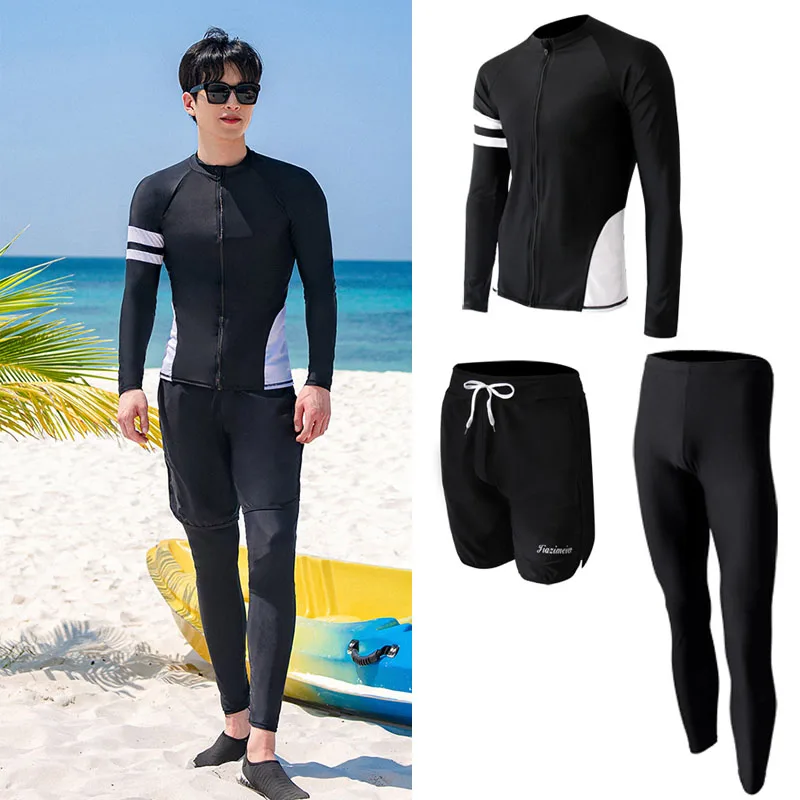 

Men's 3pcs/set Guard Solid Swim Shirts Top With Pants Trunks Beachwear Full-Zip Sweatsuits Jogger Fishing Sweatsuit Tracksuits