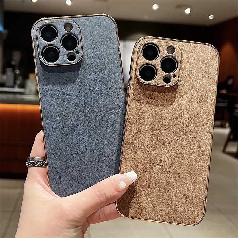 Luxury Sheepskin Leather Texture Phone Case with Electroplated Frame - Shockproof Design