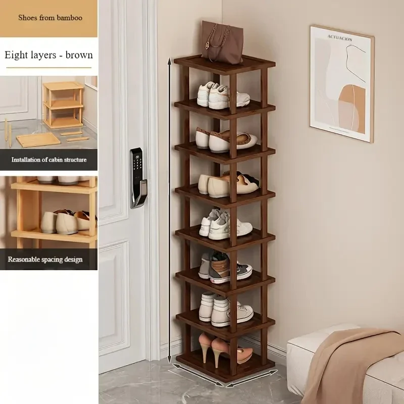 vertical shoe rack high and narrow shoe rack organizer suitable for small spaces 8-story bamboo rack suitable for 1pc