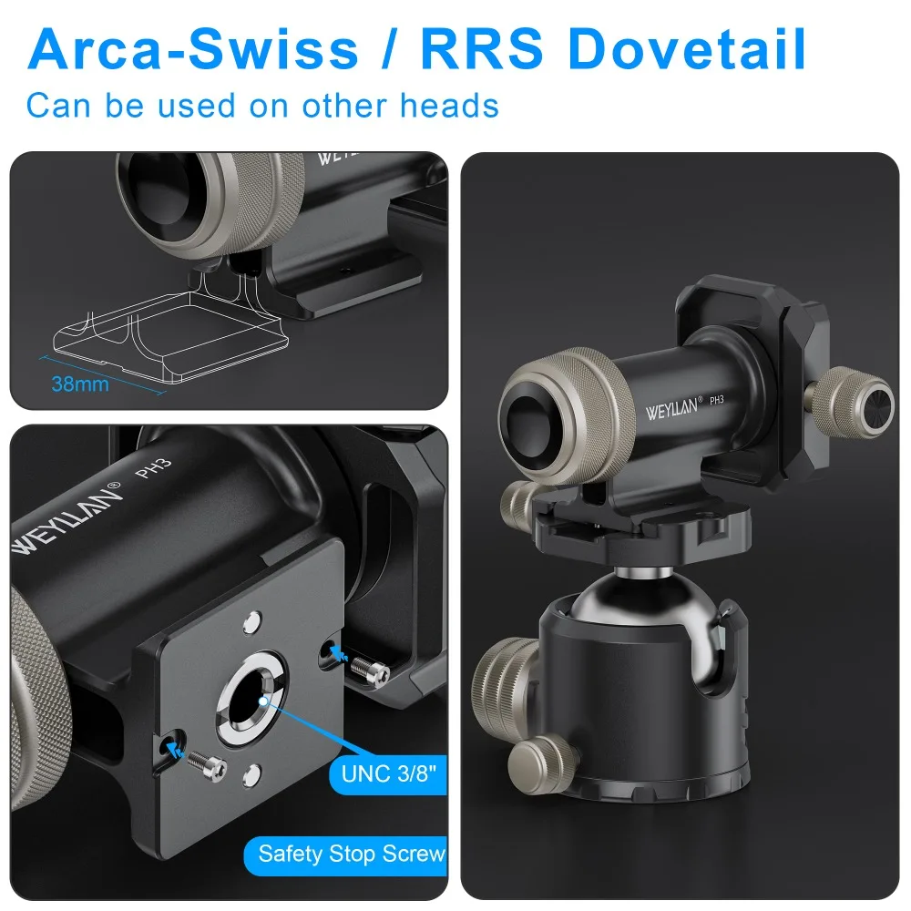 WEYLLAN Mono Gimbal Head with Arca Swiss Quick Release Plate for Camera Monopod Tripod Long Telephoto Lenses PH3 Max Load 10kg Tripod Ball Head