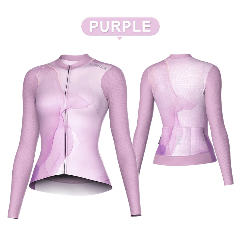 INBIKE Maillot de ciclismo para mujer, manga larga, para andar en montaña, camisetas de carretera para mujer, ropa de ciclismo reflectante con bolsillos