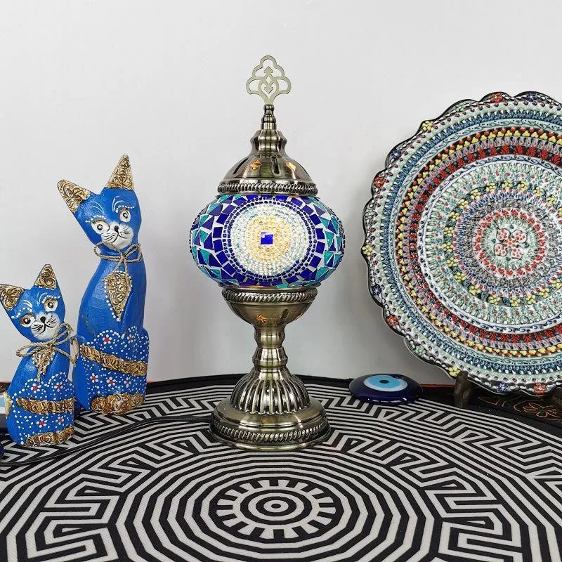 

E14 Newest Mediterranean Style Table Lamp Art Deco Turkish Mosaic Table Light Handcrafted Mosaic Glass Romantic Bed Desk Lamp