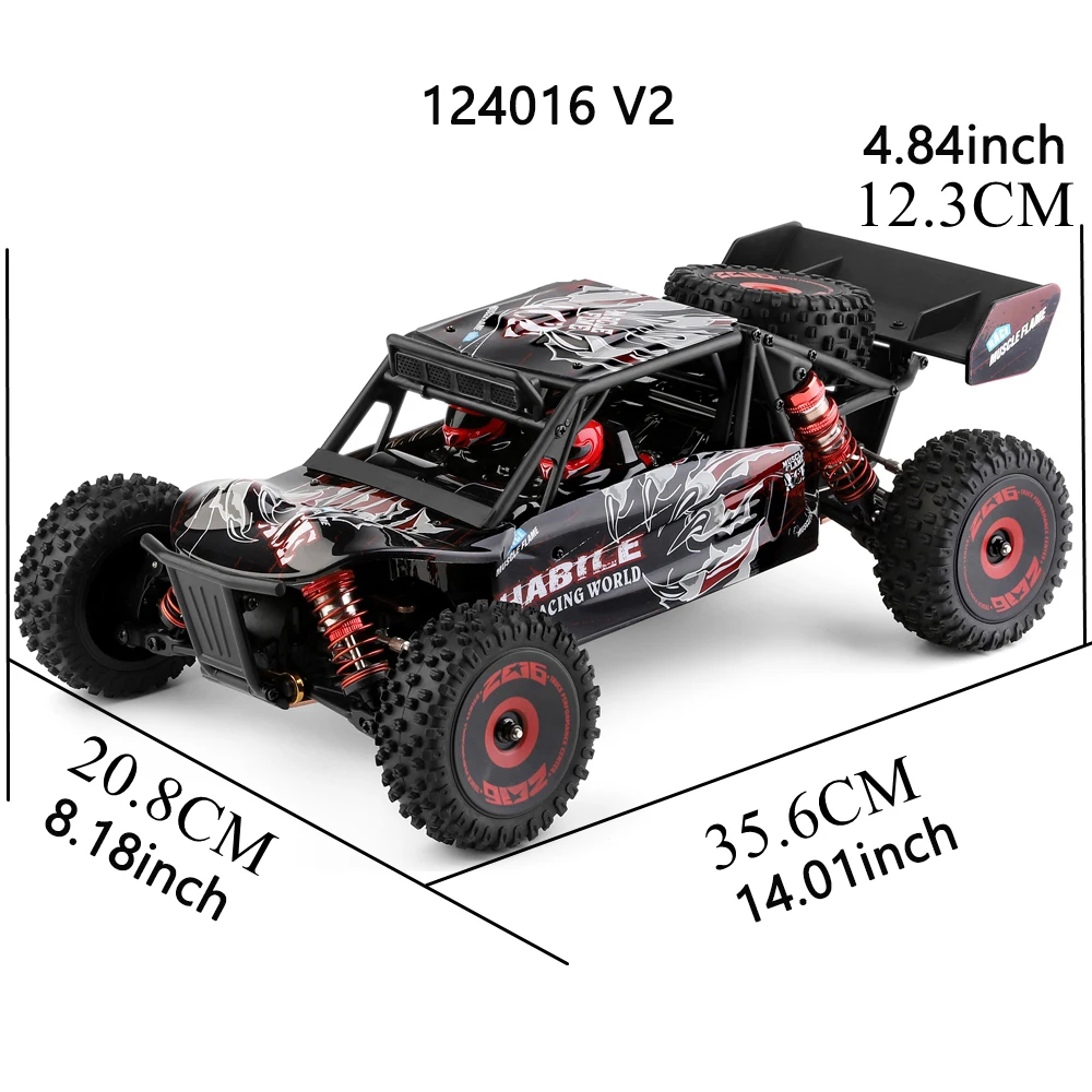 Wltoys 124016 V2 Rc Car 75km 1:12 2 Battery 2200mah Awd Brushless