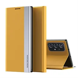 Luxury Leather Flip Plating Phone Case - Premium Back Cover - Galaxy S23 Ultra (Yellow)