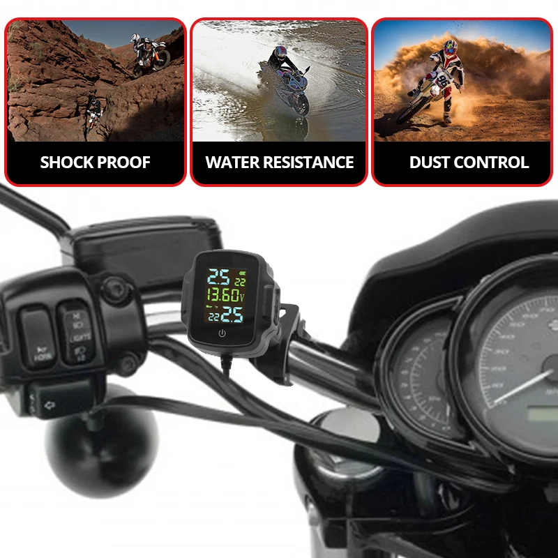 E-ACE Digital Display Motorcycle Tire Pressure Monitor System TPMS Tire Pressure Monitor USB Output With QC 3.0 Fast Charging
