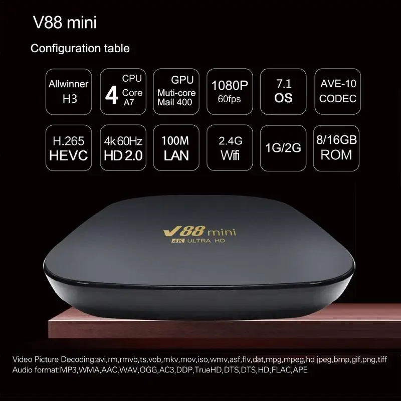 V88 – Mini Boîtier Smart Tv H3, Android 7.1, Multi-core, 8 Go + 2.4 Go,  Wifi 2.0g, Hdmi 128, 8k, Lecteur Multimédia Pour Home Cinéma - Set Top Box  - AliExpress