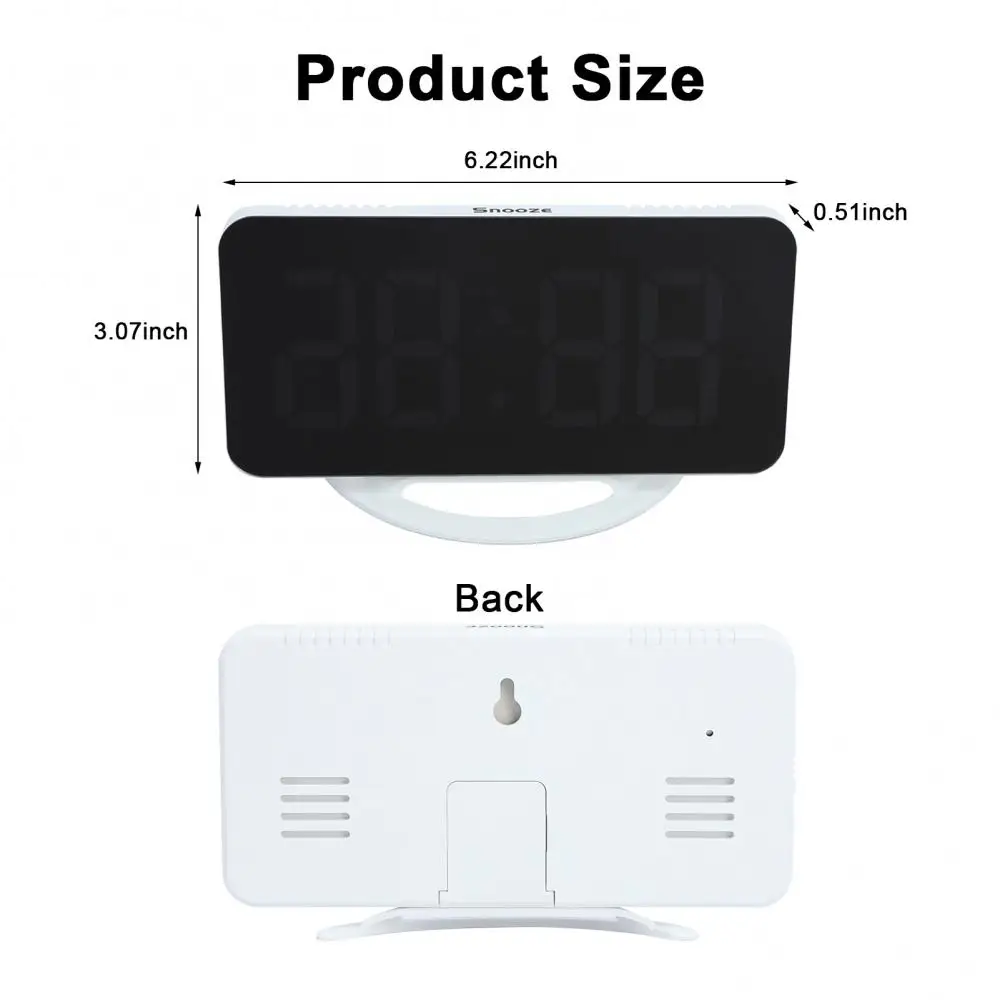 LED Digital Alarm Clock Mirror Surface Light Sensing 3 Adjustable Brightness Clock with Dual USB Ports despertador digital wall clock